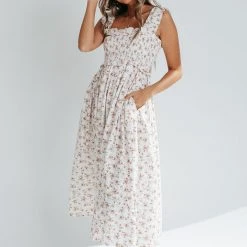 Piper & Scoot The Joan Floral Tank Dress In Off White