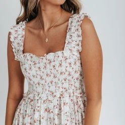 Piper & Scoot The Joan Floral Tank Dress In Off White