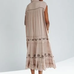 Piper & Scoot Dresses The Raelyn Button Down Maxi Dress In Khaki