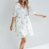 Piper & Scoot The Malula Embroidered Dress In Ivory + Blue