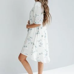 Piper & Scoot The Malula Embroidered Dress In Ivory + Blue