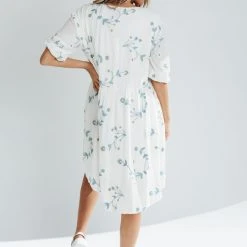 Piper & Scoot The Malula Embroidered Dress In Ivory + Blue