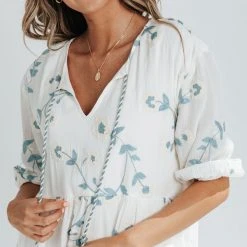 Piper & Scoot The Malula Embroidered Dress In Ivory + Blue