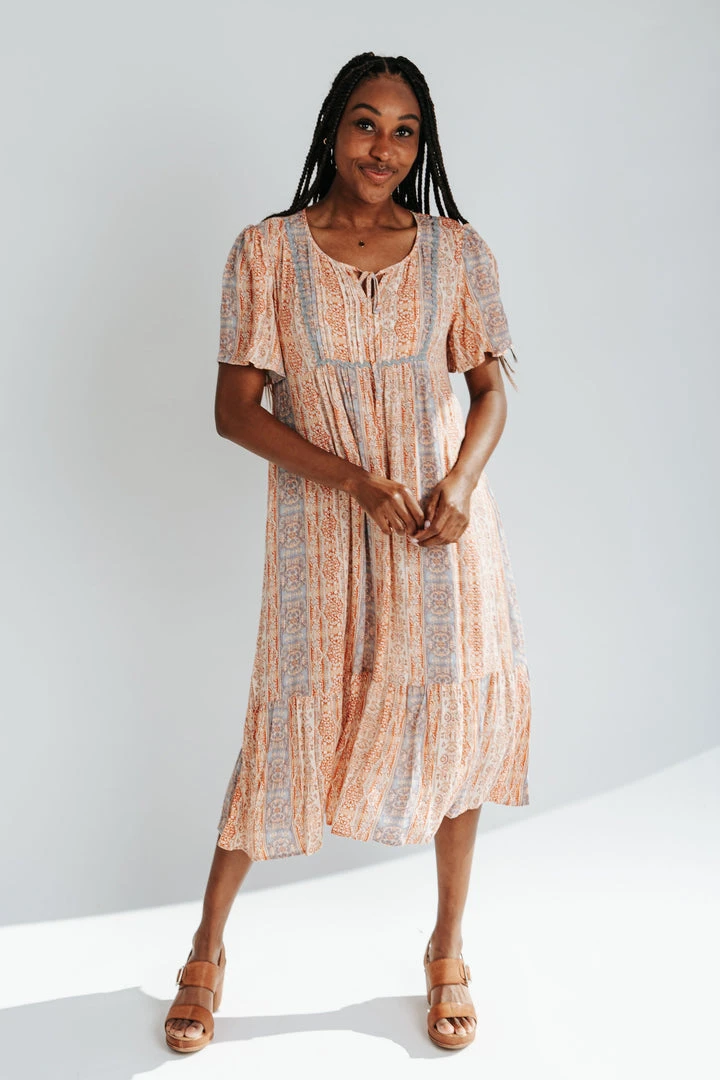 Piper & Scoot The Dove Printed Flowy Dress In Blue Multi