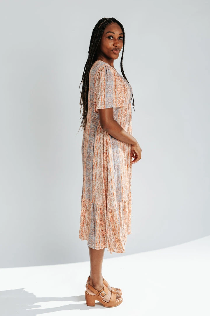 Piper & Scoot The Dove Printed Flowy Dress In Blue Multi