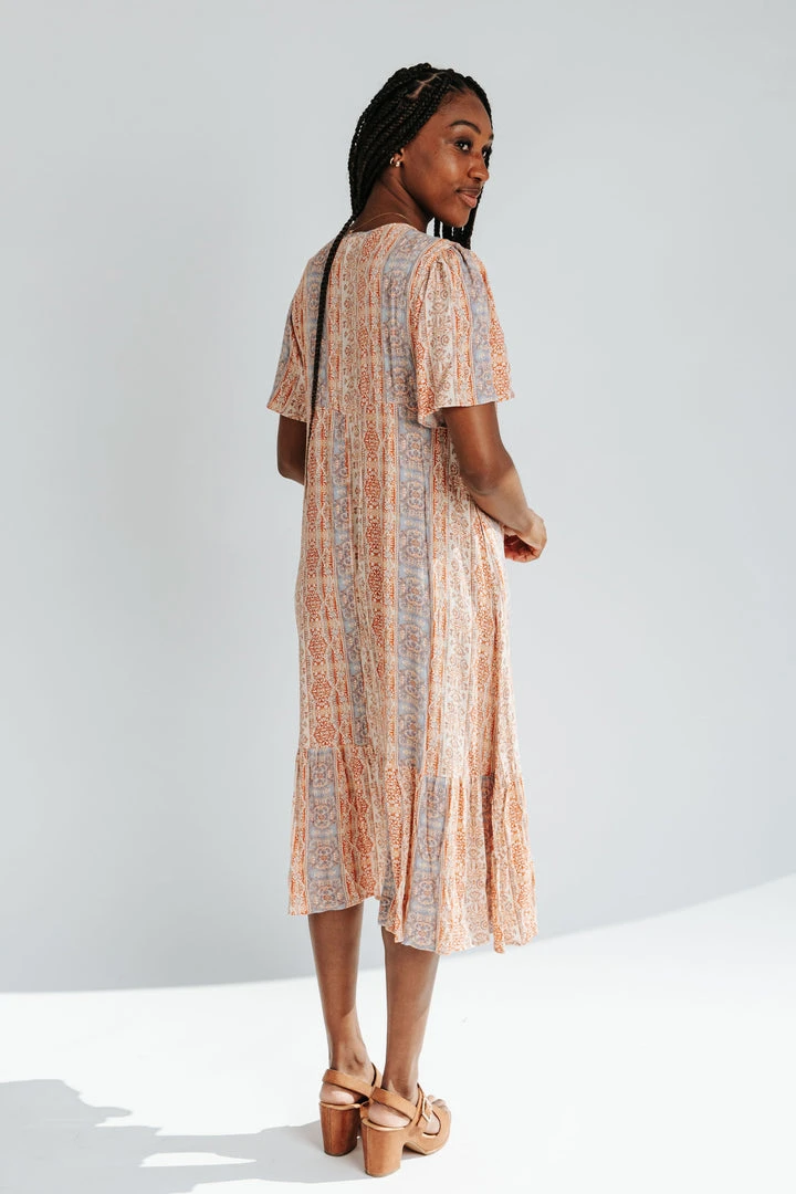 Piper & Scoot The Dove Printed Flowy Dress In Blue Multi