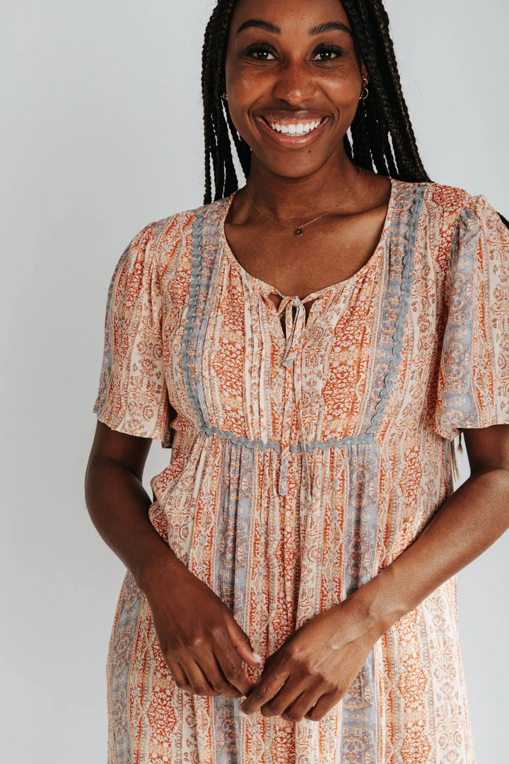 Piper & Scoot The Dove Printed Flowy Dress In Blue Multi