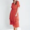 Piper & Scoot Dresses The Alyssa Ruffle Detailed Dress In Brick