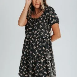 Piper & Scoot The Gentrey Floral Tiered Dress In Black