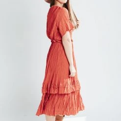Piper & Scoot Dresses The Alyssa Ruffle Detailed Dress In Brick