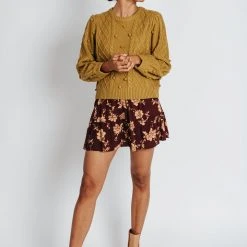 Piper & Scoot The Alayne Floral Printed Ruffle Mini Skirt In Burgundy