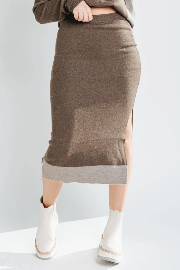 Piper & Scoot The Dale Sweater Skirt In Dark Brown Bottoms + Jumpsuits