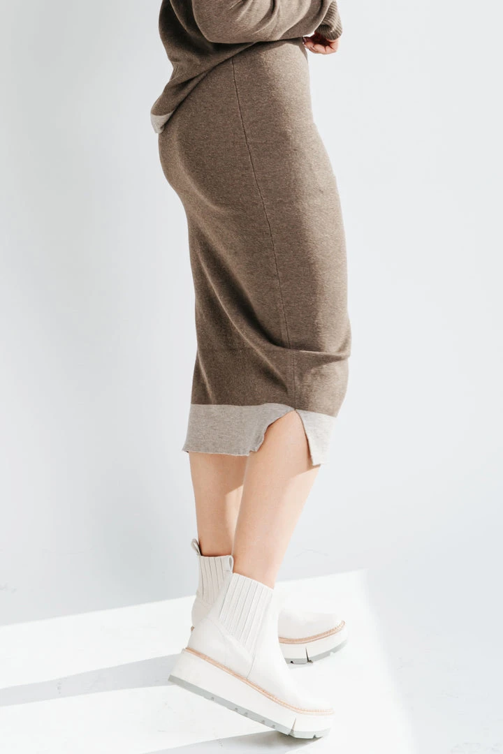 Piper & Scoot The Dale Sweater Skirt In Dark Brown Bottoms + Jumpsuits