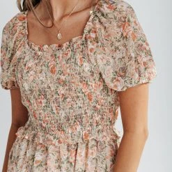 Piper & Scoot The Zale Smocked Midi Dress In Pink Floral