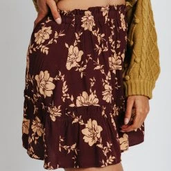 Piper & Scoot The Alayne Floral Printed Ruffle Mini Skirt In Burgundy