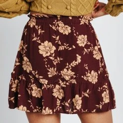 Piper & Scoot The Alayne Floral Printed Ruffle Mini Skirt In Burgundy