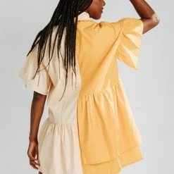 Piper & Scoot The McCombs Color Block Button Down Dress In Orange Dresses