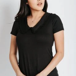 Piper & Scoot Tops The Gabe Collared Blouse In Black