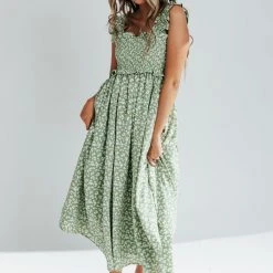 Piper & Scoot The Joan Floral Tank Dress In Green Dresses
