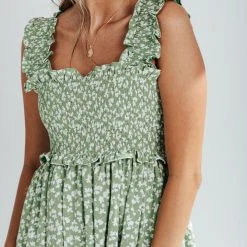 Piper & Scoot The Joan Floral Tank Dress In Green Dresses
