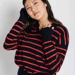 Piper & Scoot The Carlton Striped Sweater In Navy Tops