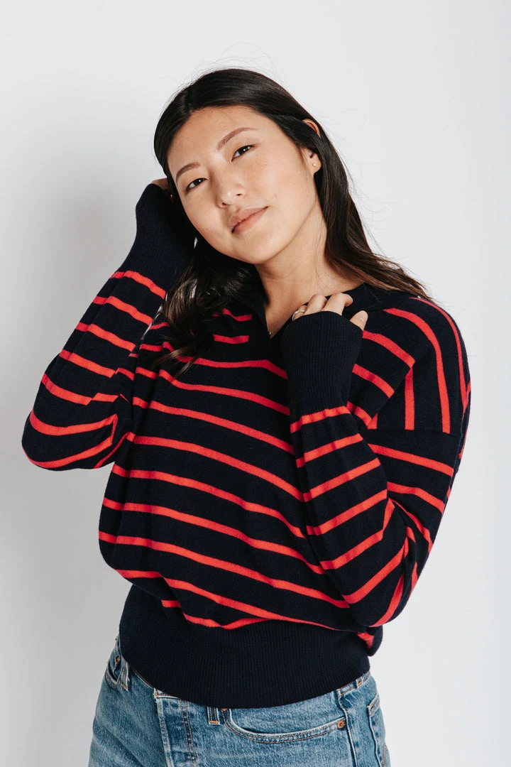 Piper & Scoot The Carlton Striped Sweater In Navy Tops