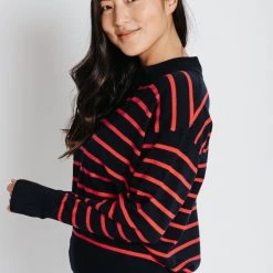 Piper & Scoot The Carlton Striped Sweater In Navy Tops