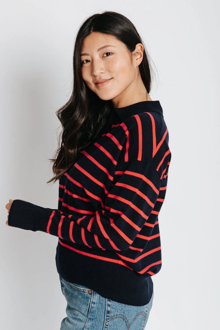 Piper & Scoot The Carlton Striped Sweater In Navy Tops