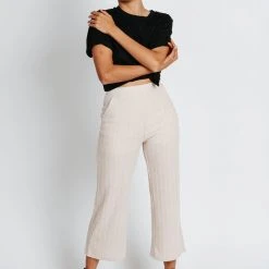 Piper & Scoot The Billie Knit Wide Leg Pant In Taupe Bottoms + Jumpsuits