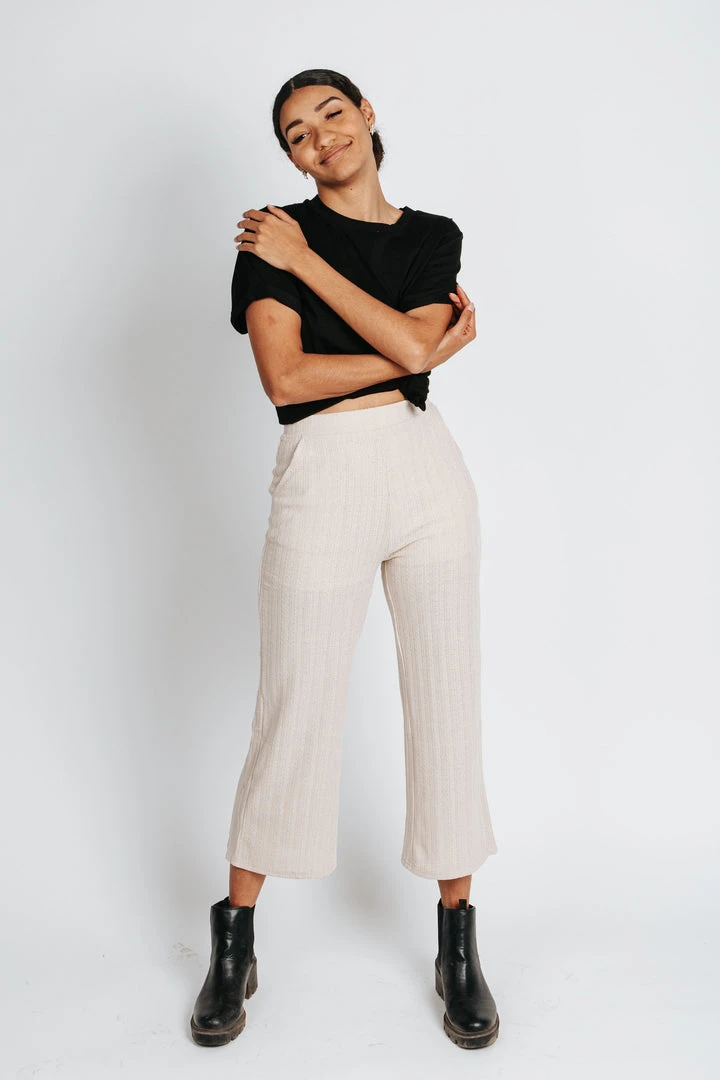 Piper & Scoot The Billie Knit Wide Leg Pant In Taupe Bottoms + Jumpsuits
