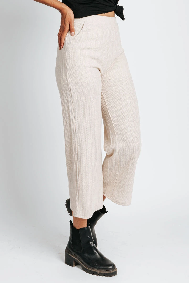 Piper & Scoot The Billie Knit Wide Leg Pant In Taupe Bottoms + Jumpsuits