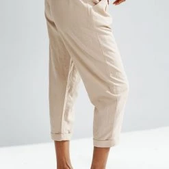 Piper & Scoot The Knox Tie Belt Linen Pants In Taupe