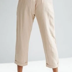 Piper & Scoot The Knox Tie Belt Linen Pants In Taupe