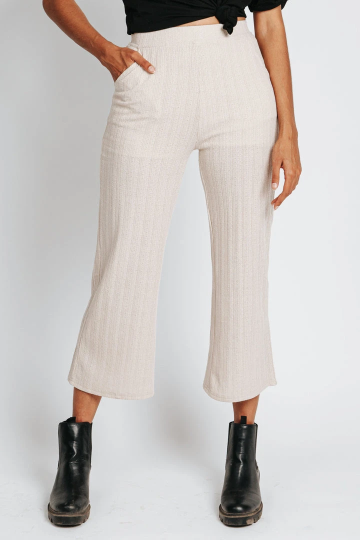 Piper & Scoot The Billie Knit Wide Leg Pant In Taupe Bottoms + Jumpsuits