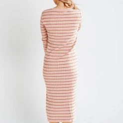 Piper & Scoot Dresses The Bacher Striped Midi Dress In Dusty Pink