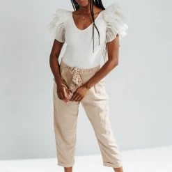 Piper & Scoot The Knox Tie Belt Linen Pants In Taupe