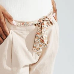 Piper & Scoot The Knox Tie Belt Linen Pants In Taupe