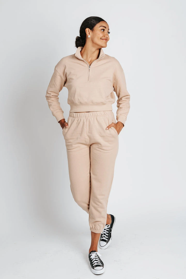 Piper & Scoot The Frida Half Zip Pullover In Tan Tops