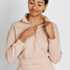 Piper & Scoot The Frida Half Zip Pullover In Tan Tops