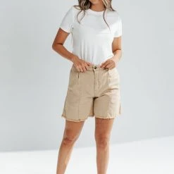 Piper & Scoot The Ervin A-Line Shorts In Tan Bottoms + Jumpsuits