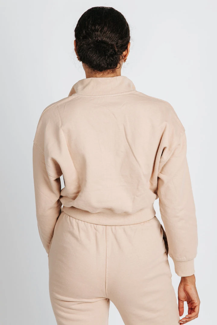 Piper & Scoot The Frida Half Zip Pullover In Tan Tops