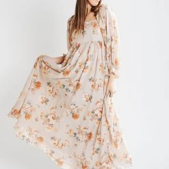 Piper & Scoot: The Louisa Floral Maxi Dress In Taupe Dresses