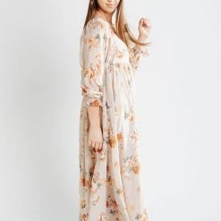 Piper & Scoot: The Louisa Floral Maxi Dress In Taupe Dresses