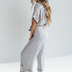 Piper & Scoot The Stutz Patterned Jumpsuit In Denim Blue Bottoms + Jumpsuits