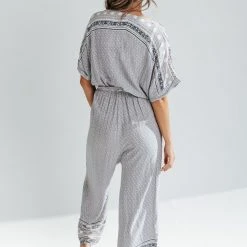 Piper & Scoot The Stutz Patterned Jumpsuit In Denim Blue Bottoms + Jumpsuits