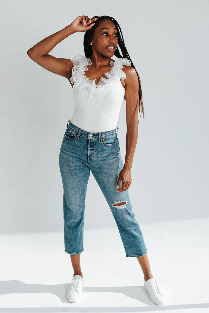 Piper & Scoot The Niccole Ruffle Bodysuit In Off White