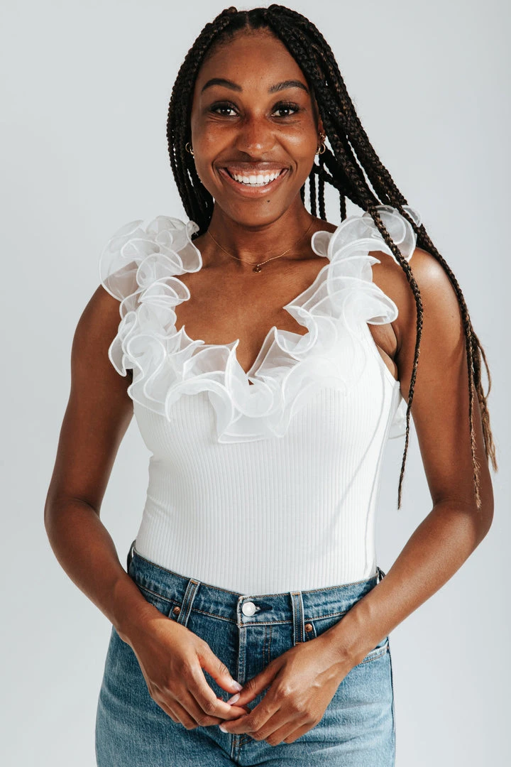 Piper & Scoot The Niccole Ruffle Bodysuit In Off White