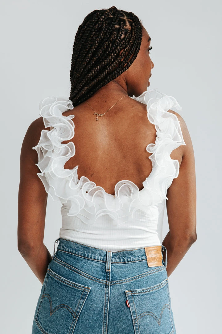 Piper & Scoot The Niccole Ruffle Bodysuit In Off White