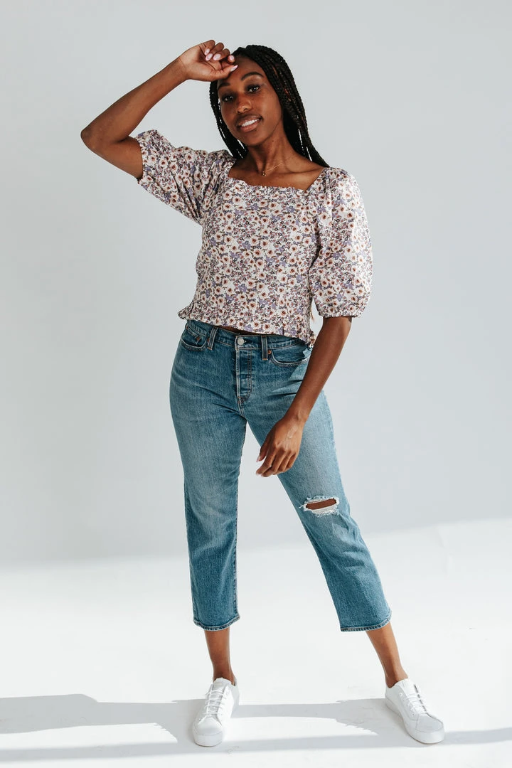 Piper & Scoot Tops The Pence Smocked Floral Top In Lavender