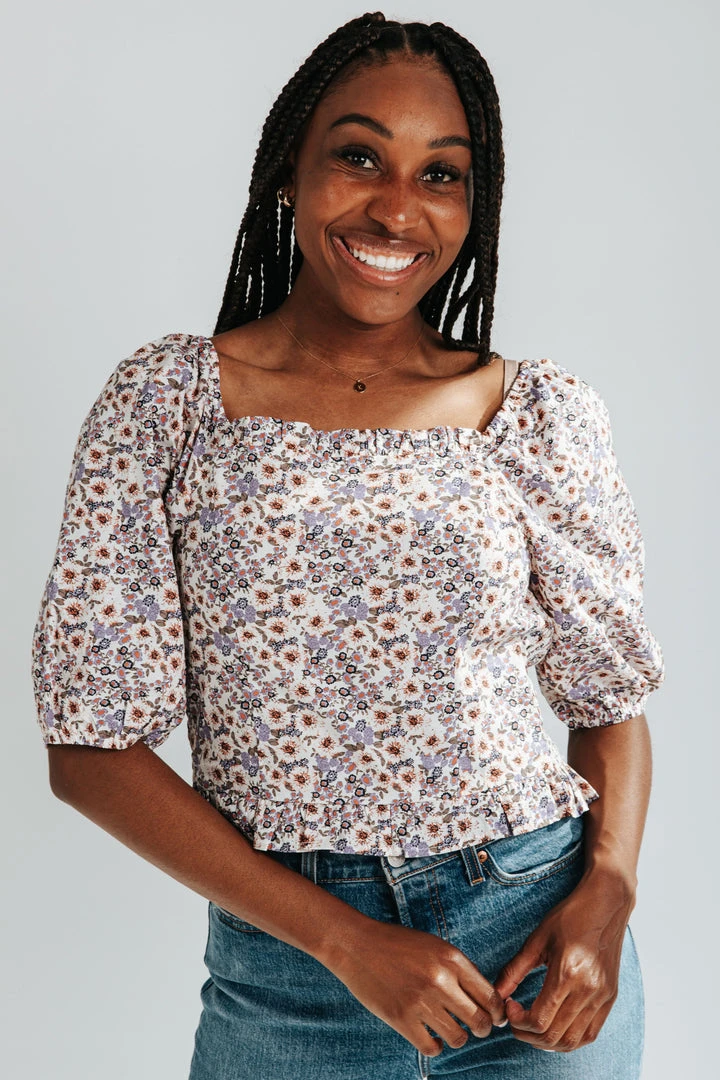 Piper & Scoot Tops The Pence Smocked Floral Top In Lavender